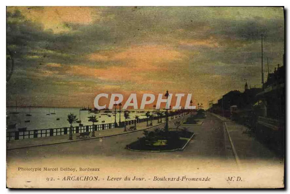 Arcachon — Nascer do Sol — Boulevard Promenade — Fototipia Marcel Delboy, Bordeaux - Frente