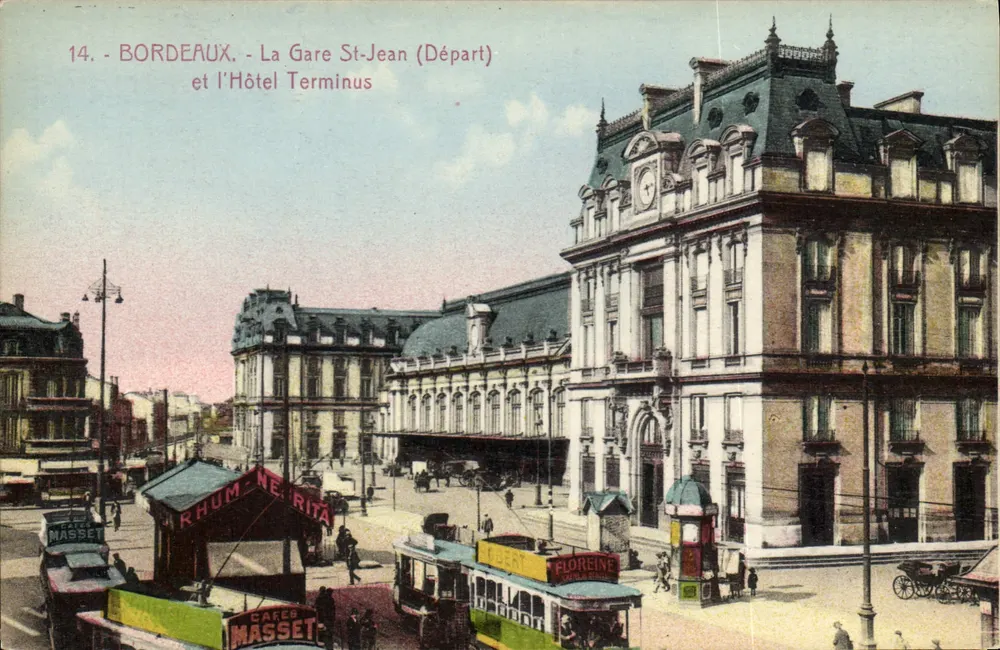 Bordeaux - Bahnhof Saint-Jean (Abfahrt) und das Hotel Terminus - Vorderseite