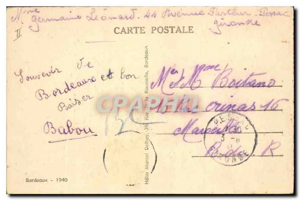 Bordeaux per Flugzeug — Das Grand Théâtre — M. D. — n° 1008 - Rückseite