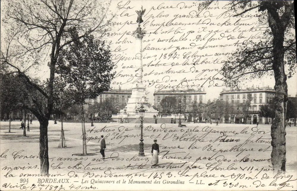 Bordeaux — Place des Quinconces und das Monument der Girondins — Verlag LL, Nr. 204 - Vorderseite