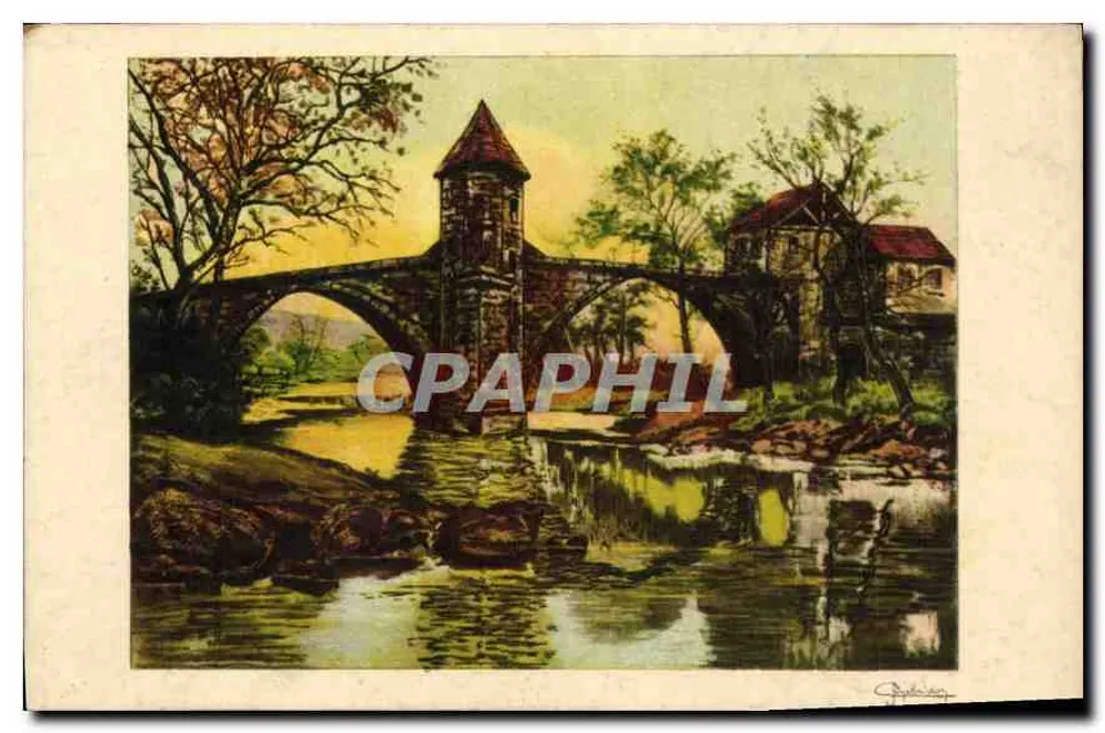Ponte sobre um curso d'água — vista pitoresca — Edições E. K. & C. Paris, Série N° 1907 - Frente