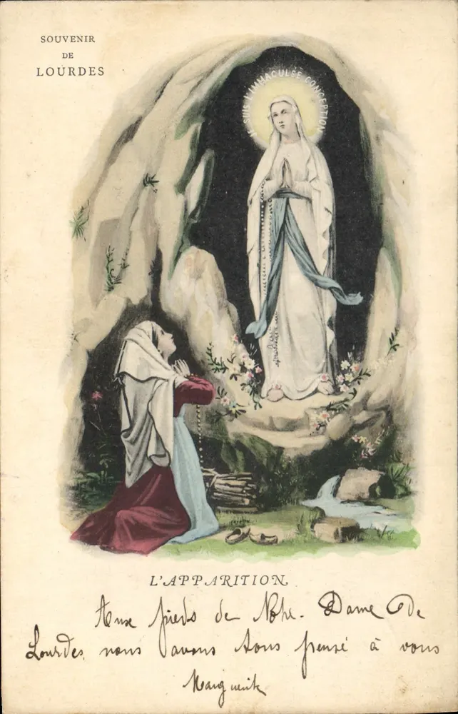 A Aparição de Nossa Senhora de Lourdes — Lembrança de Lourdes — Editor não identificado - Frente