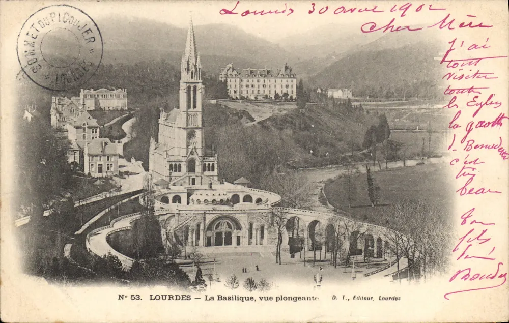 LOURDES — A Basílica, vista aérea — D. T., Editor, Lourdes, N° 53 - Frente