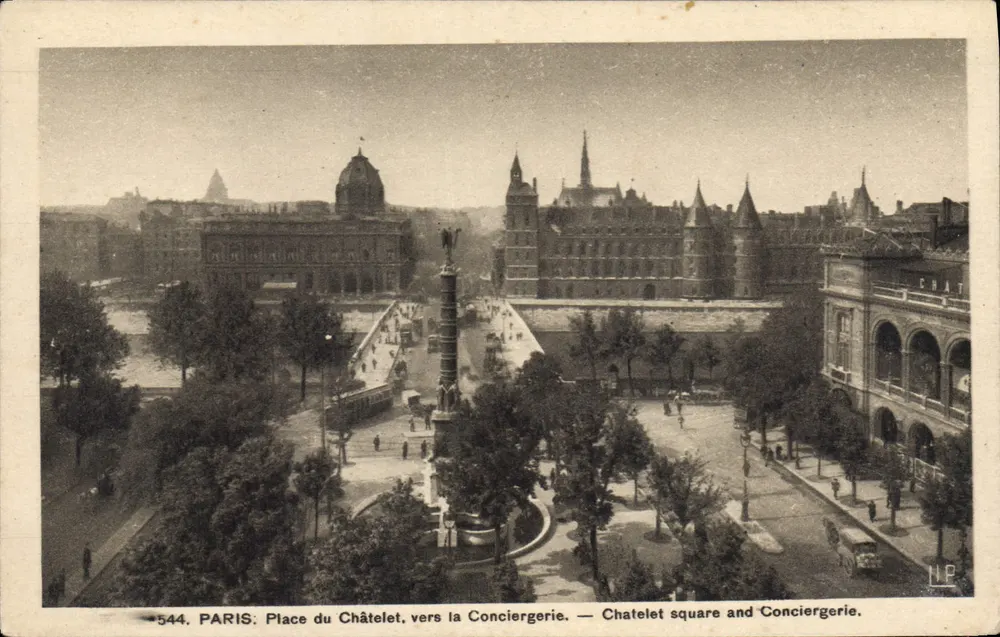 Parigi: Piazza del Châtelet verso la Conciergerie — L.P. editore n°544 - Recto