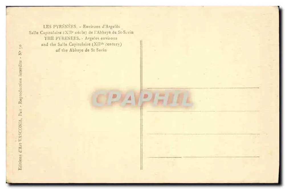 Salle capitulaire — XIIe siècle — Abbaye de St-Savin — Éditions d'Art VASCONIA, Paris - Verso