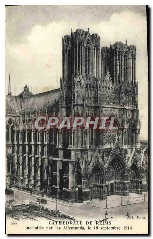 Kathedrale von Reims — von den Deutschen zerstört, 19. September 1914 — ND. Fotografie Nr. 955 - Vorderseite