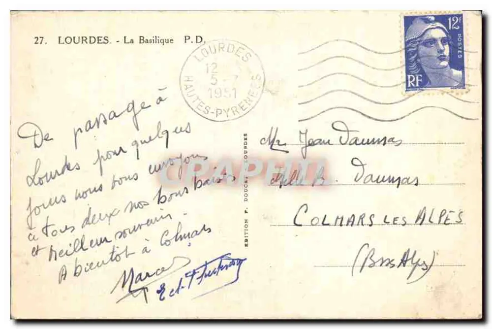 Lourdes — La Basilique — Édition P. Doucet, n°27 - Verso