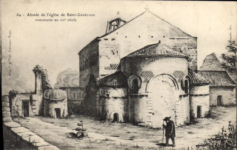 Abside della chiesa di San Généroux — costruita nel VII secolo — N. Alix, P. Tab. Journaux, N°64 - Recto