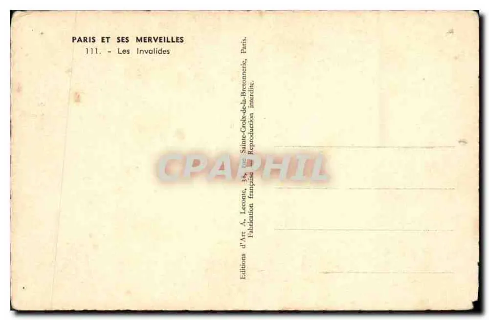 Les Invalides — Paris e suas maravilhas 111 — Edições A. Lecomte - Verso