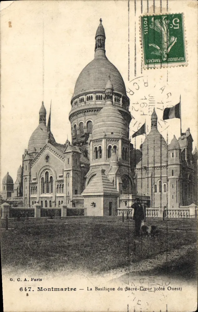 Montmartre — Die Basilika des Heiligen Herzens (Westseite) — G. C. A. Paris 647 - Vorderseite