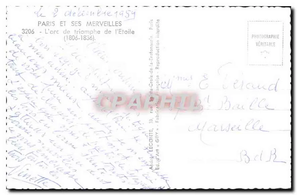Arc de Triomphe — Paris — Éditeur Guy, n°3206 - Verso