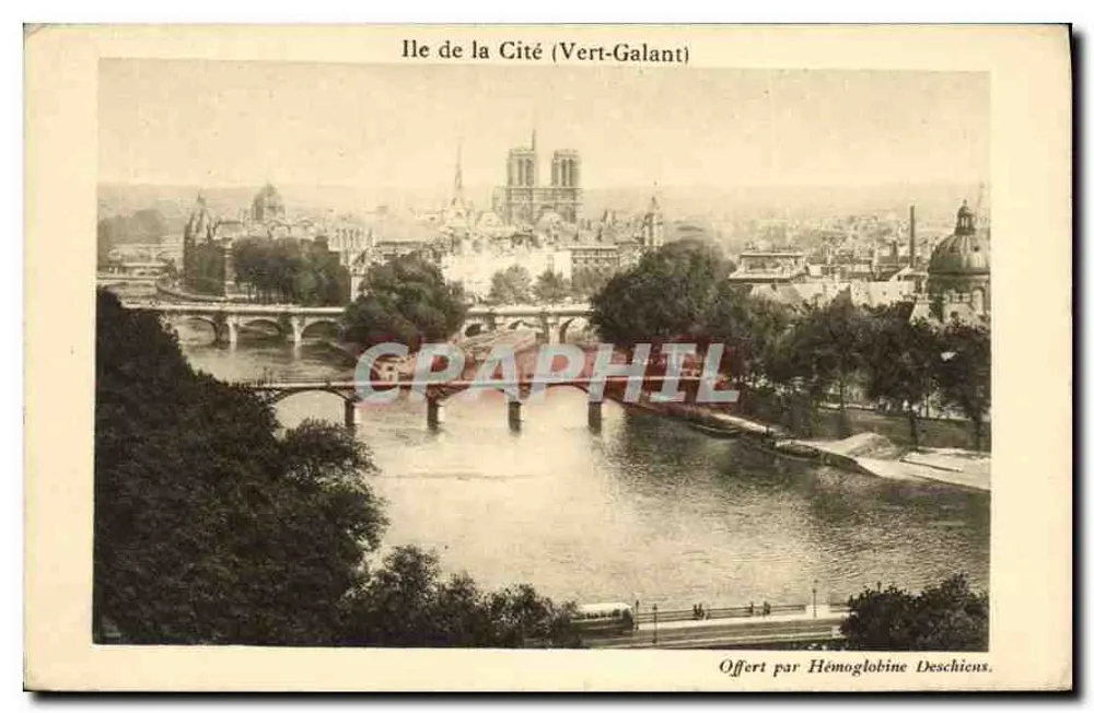 Ilha de La Cité (Vert-Galant) — vista do rio Sena com a Notre-Dame — oferecida por Hémoglobine Deschiens - Frente