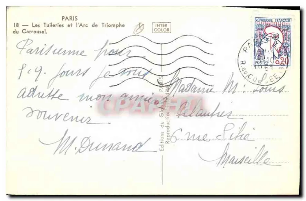 Die Tuileries und der Arc de Triomphe du Carrousel — Paris — Éditions du Globe - Rückseite