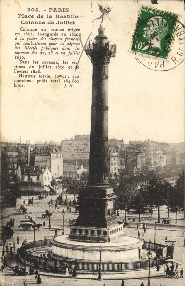 Paris - Place de la Bastille - Colonne de Juillet — J. Hanser, Fotograf - Édit. Paris, n°304 - Vorderseite