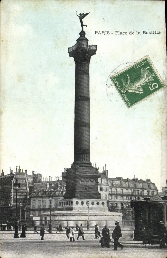 Paris - Praça da Bastilha — Coluna da Bastilha com estátua da Liberdade — editor não identificado - Frente