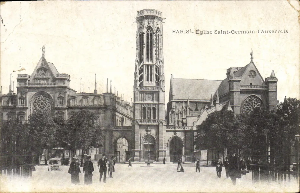 Paris - Église Saint-Germain-l'Auxerrois — vue de la façade et de la tour, éditeur impr. sur la carte - Frente