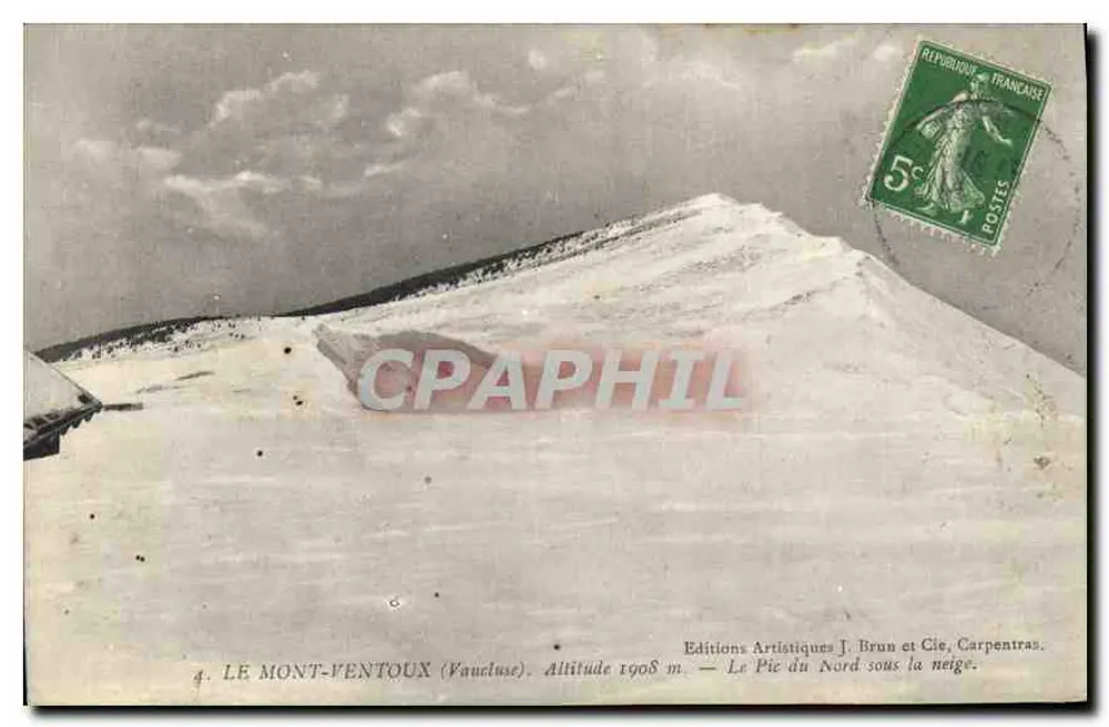 Mont Ventoux (Vaucluse) — Der Nordgipfel unter Schnee — Editions Artistiques J. Brun et Cie, Carpentras, n°4 - Vorderseite