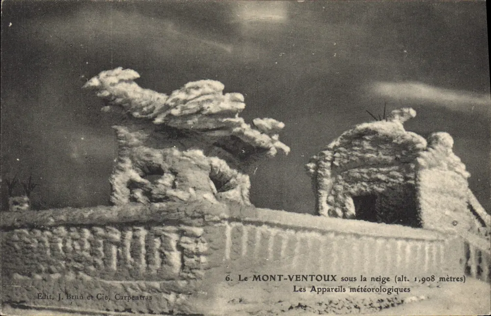 Der MONT-VENTOUX unter Schnee (Höhe 1.908 Meter) — Wetterinstrumente — Verlag J. Brun et Cie, Carpentras, Nr. 6 - Vorderseite