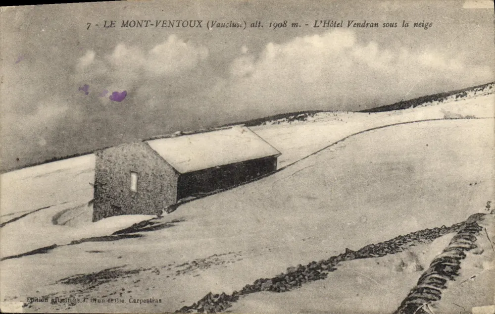 Mont Ventoux (Vaucluse) Höhe 1908 m. — Das Hotel Vendran unter Schnee — Edition Pléiades, J. Brun & Cie, Carpentras - Vorderseite