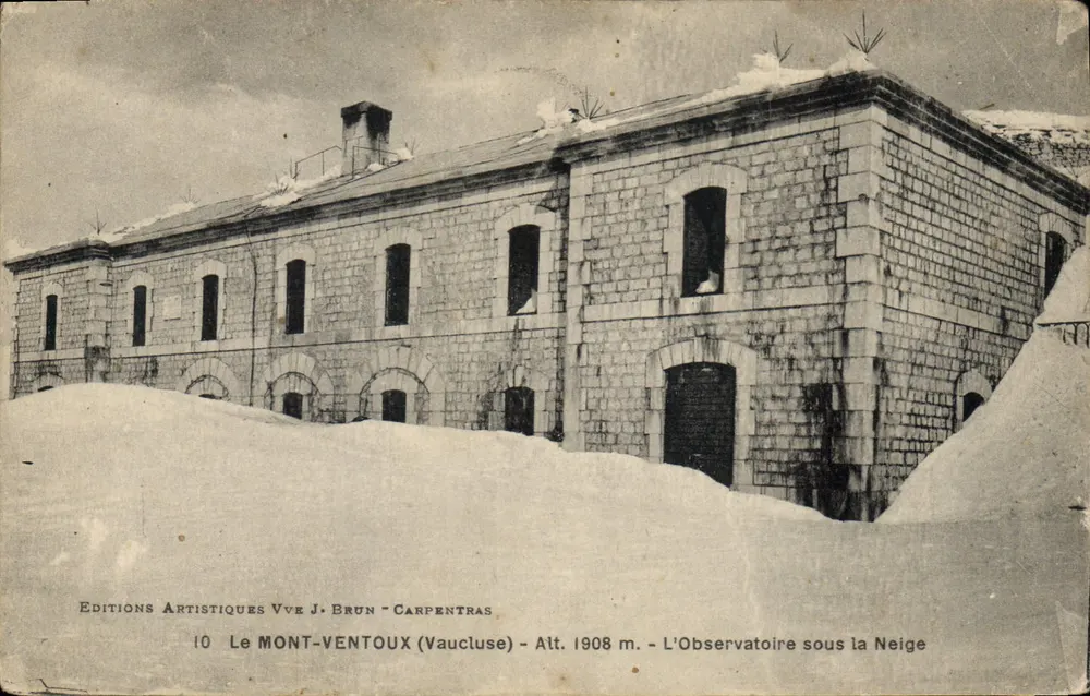Mont Ventoux (Vaucluse) — Das Observatorium unter Schnee — Éditions Artistiques Vve J. Brun - Carpentras, n°10 - Vorderseite