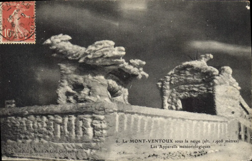 Der MONT-VENTOUX unter Schnee (Höhe 1.908 Meter) — Die Wetterinstrumente — Verlag J. Bran et Cie, Carpentras - Vorderseite