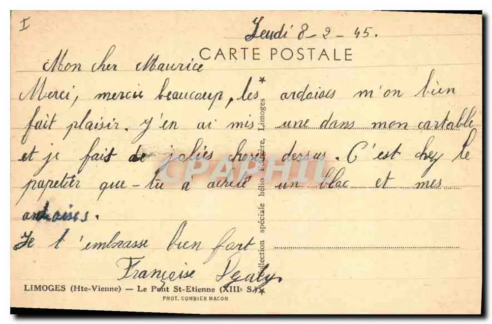 Limoges — Die Brücke Saint-Étienne — Fot. Combier Macon, XIIIe Serie - Rückseite