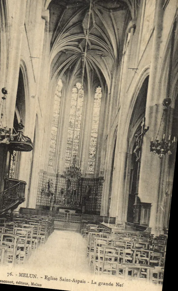 Melun - Kirche Saint-Aspais - Die große Kirche — Verlag Léonnot, Melun, Nr. 76 - Vorderseite