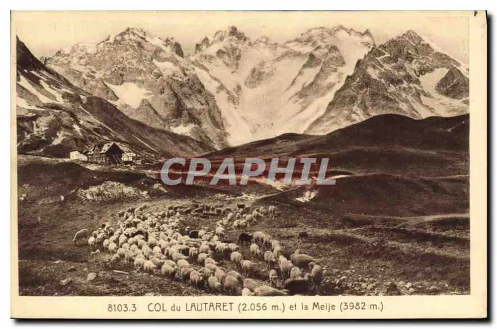 Col du Lautaret (2.056 m.) und die Meije (3982 m.) — Alpenblick mit Schafherde — A. Houltier, Grenoble - Vorderseite