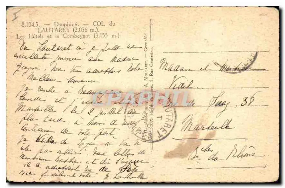 COL du LAUTARET (2.056 m) — Die Hotels und der Combeynot (3.155 m) — Dauphiné — Verlag A. MOILLARD - Rückseite