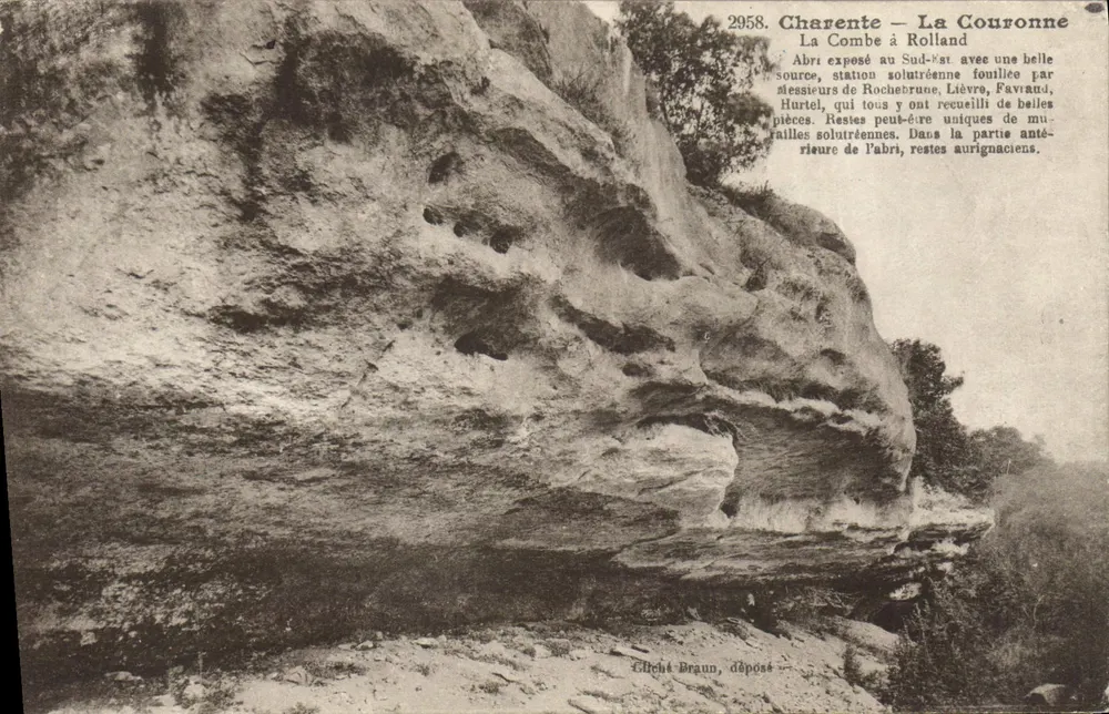 La Couronne — Abri solutréen à Rolland, Charente — Éditeur : Cliché Brann, n° 2958 - Frente