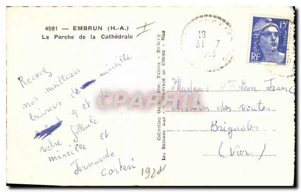 Embrun (H.A.) — Der Portal der Kathedrale — Verlag H.A. n°4591 - Rückseite