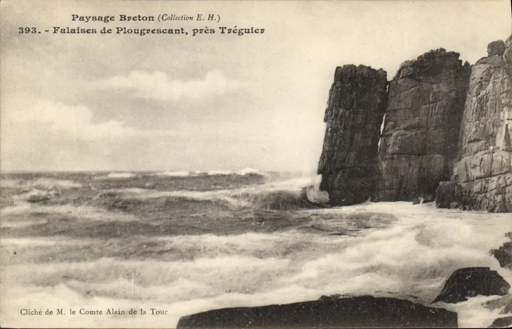 Klippen von Plougrescant, nahe Tréguier — Bretonische Landschaft (Sammlung E.H.) — Foto von M. le Comte Alain de la Tour, Nr. 393 - Vorderseite