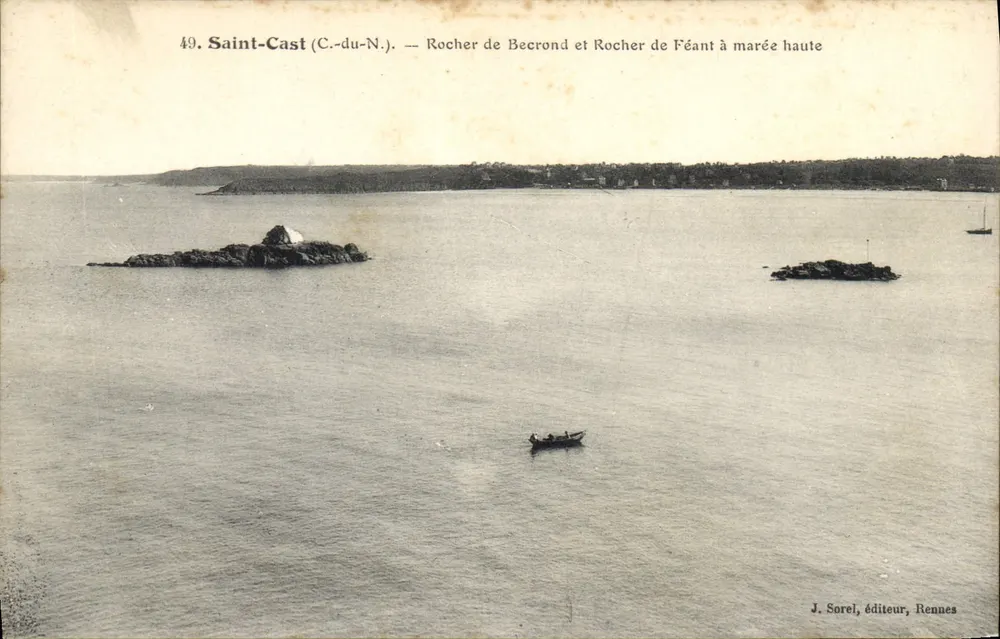 Saint-Cast (C.-du-N.) — Felsen von Becrond und Felsen von Féánt bei Ebbe — J. Sorel, Verlag, Rennes - Vorderseite
