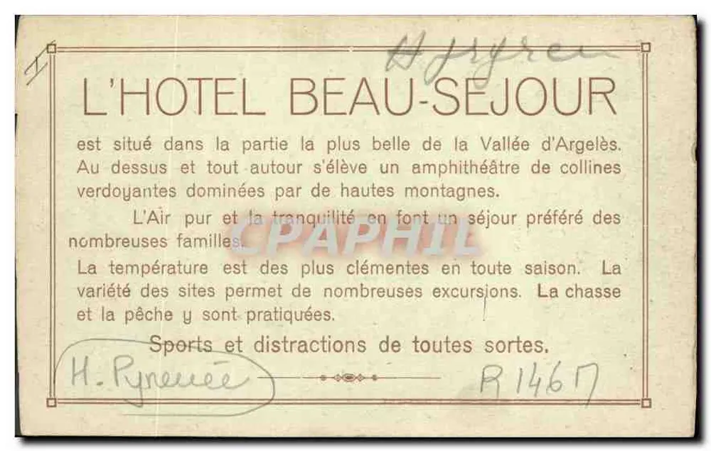 Argelès-Gazost — Widok ogólny — Hotel Beau-Séjour, Instytut terapeutyczny, Viscos alt. 2141 m - Rewers
