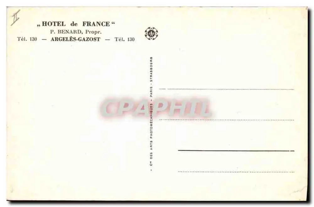 Hôtel de France — Argelès-Gazost — Verleger P. Benard - Rückseite