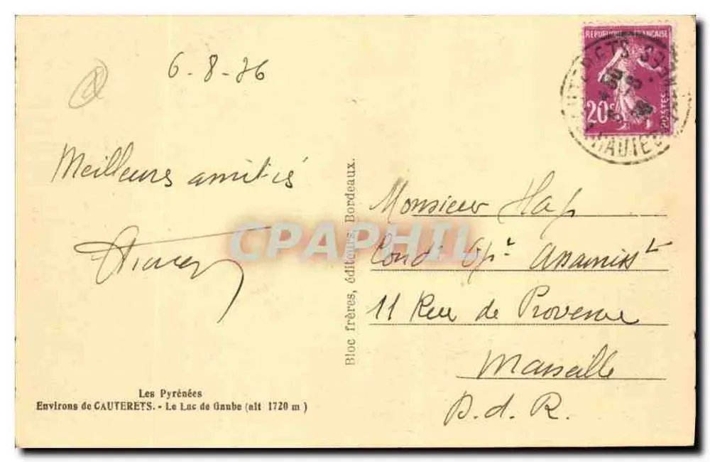 See von Gaube — Die Pyrenäen — Bloc frères, Verleger Bordeaux - Rückseite