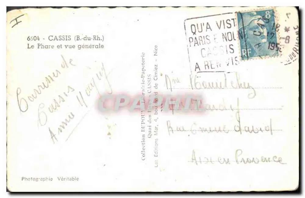 Cassis (B.-du-Rh.) — O Farol e vista geral — Les Editions Mar, 4, boulevard de Cimiez - Nice - Verso