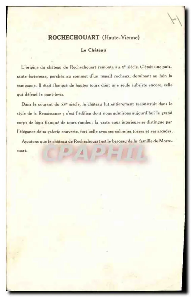 O Castelo de Rochecouart — Haute-Vienne — Coleção da Solution Pautauberge - Verso