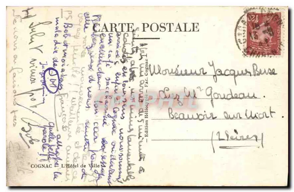 Hôtel de Ville de Cognac — Editor F.A.C. — Número de série não visível - Verso