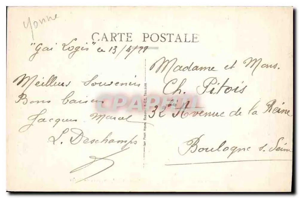 Um Pont-sur-Yonne — Villa St-Sulpice, nahe Sixte — Verlag reserviert A. Allard, Buchhändler - Rückseite