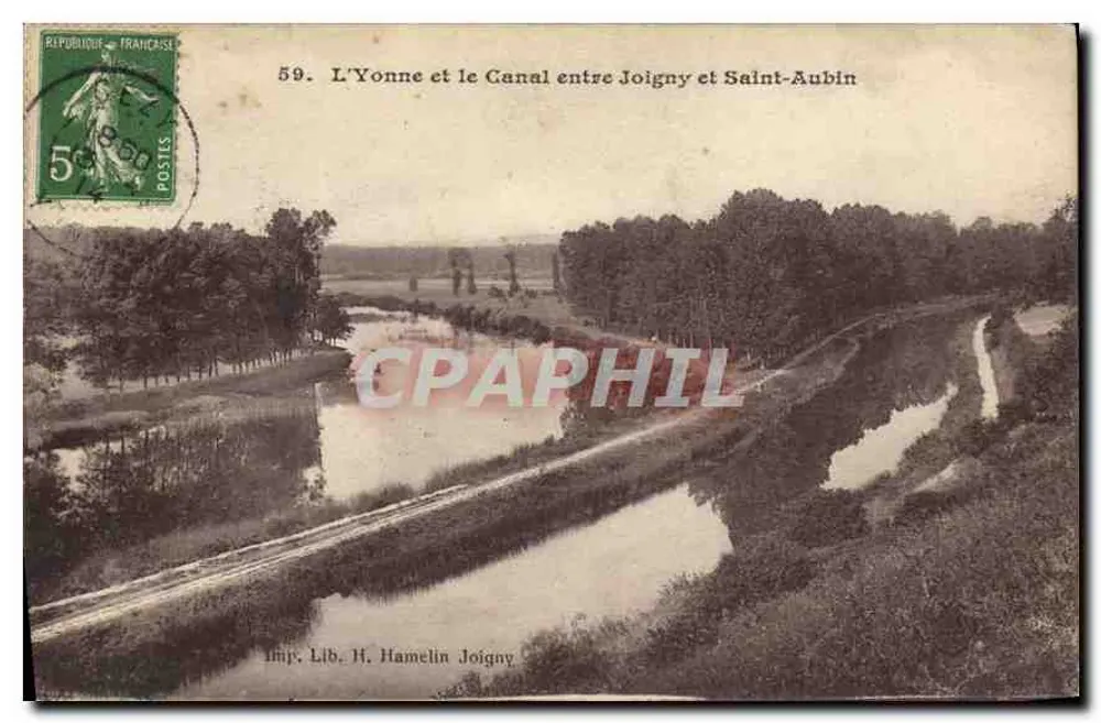 Die Yonne und der Kanal zwischen Joigny und Saint-Aubin — Imp. Lib. H. Hamelin Joigny - Vorderseite