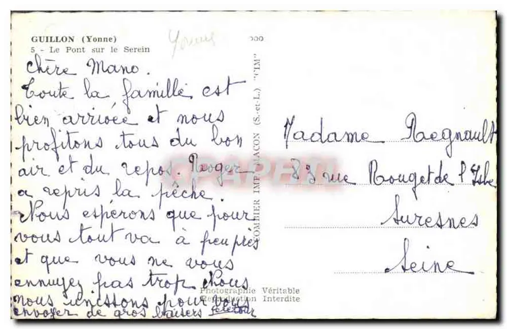 O Ponte sobre o Serein — Guillon (Yonne) — Fotografia Imp. Macron - Verso