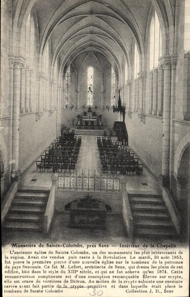 Kloster Sainte-Colombe, in der Nähe von Sens — Innenraum der Kapelle — Sammlung J. D., Sens - Vorderseite