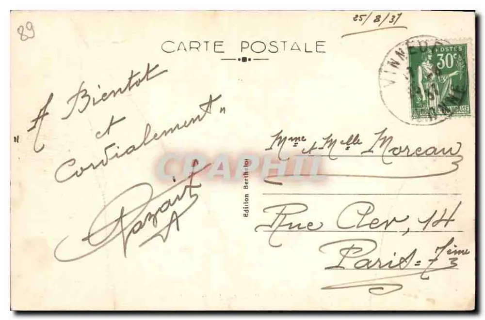 Vinneuf — As margens do rio Yonne — Edição Berthelot n°5 - Verso