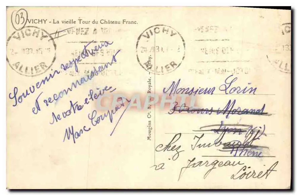 Vichy — Die alte Turm des Château Franc — Mouignins Co. & Cie Royale - Rückseite