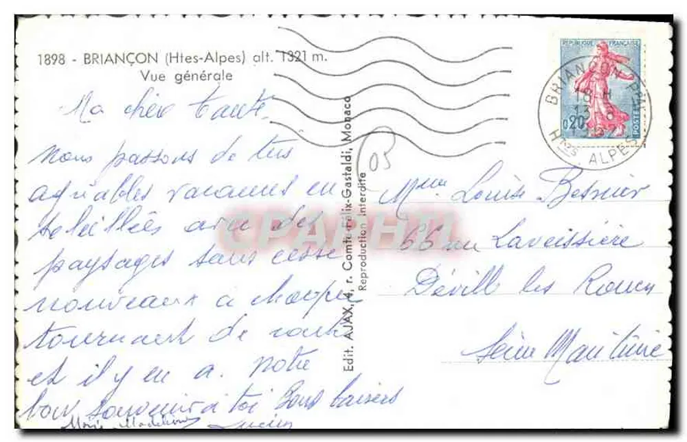 Briançon (Hautes-Alpes) — vista geral — Edit. AJAX, r. Comité-Felik-Gastaldi - Verso