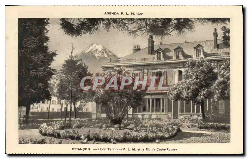 Briançon — Hotel Terminus P. L. M. e o Pic de Coste-Rousse — Agenda P. L. M. 1929 - Frente