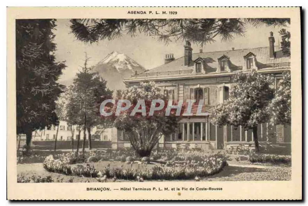 Briançon — Hotel Terminus P. L. M. e o Pic de Coste-Rousse — Agenda P. L. M. 1929 - Frente