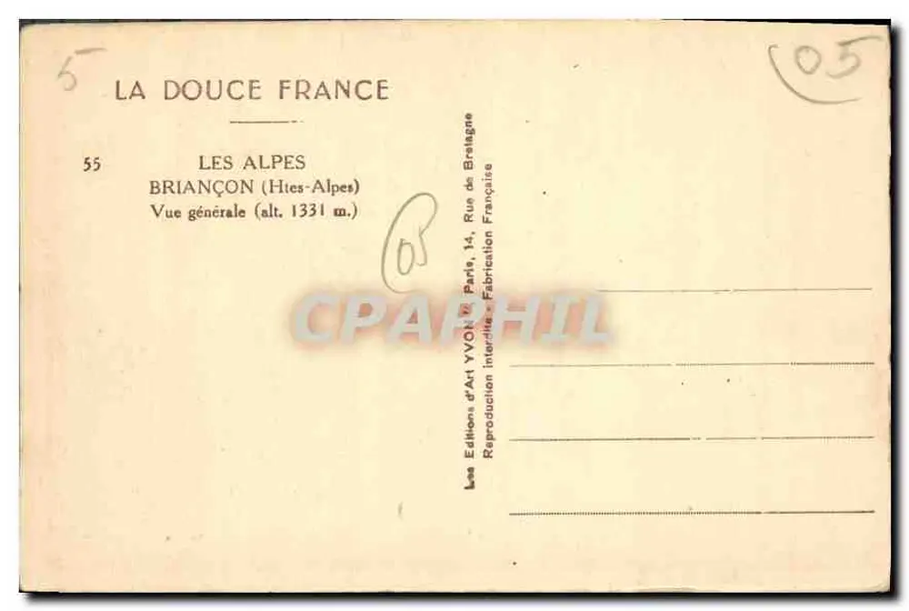 BRIANÇON (Alpes Altos) — Vista geral — Les Editions d'Art YVON, Paris - Verso