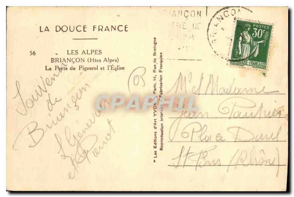 Briancón (Hohe Alpen) — Die Pforte von Pignérol und die Kirche — Les Éditions d'Art Yvon, Paris - Rückseite